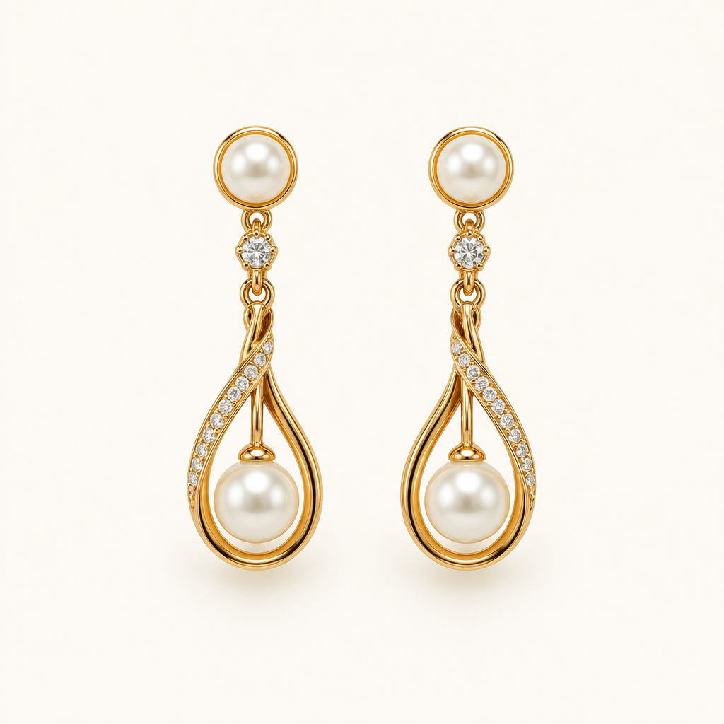 Gold Pearl Drop Earrings