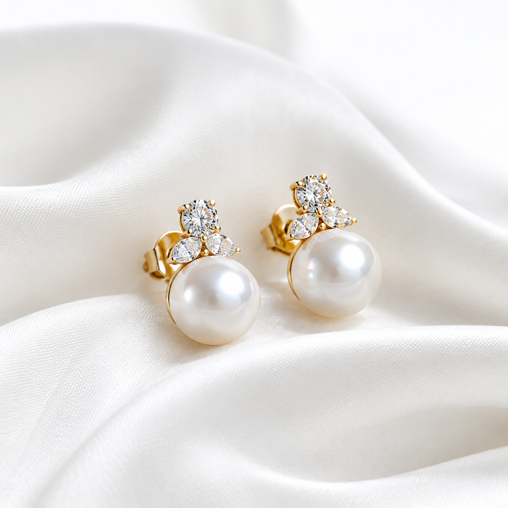 Pearl Diamond Stud Earrings